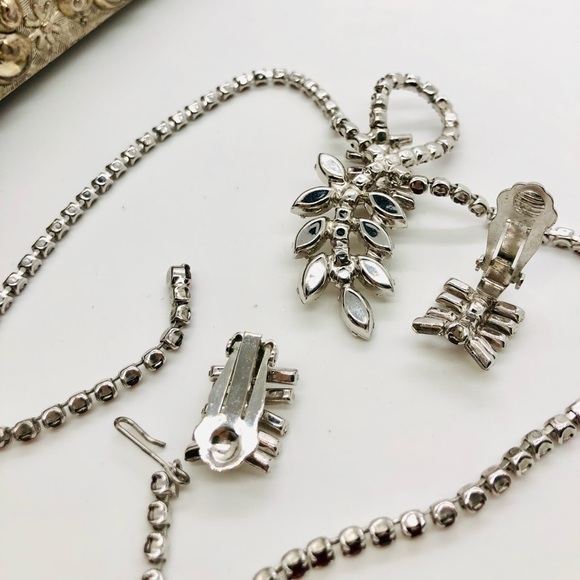 Vintage Deco Ruby Red Rhinestone Necklace Set - Picture 11 of 17